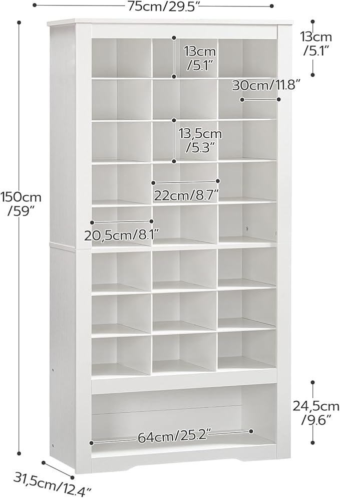 HOOBRO Tall Shoe Cabinet with 24 Cubbies and Bottom Storage Shelf, Large Capacity Shoe Storage Organizer for Entryway, Freestanding Wooden Shoe Rack for Closet, Living Room, White WT24SC01
