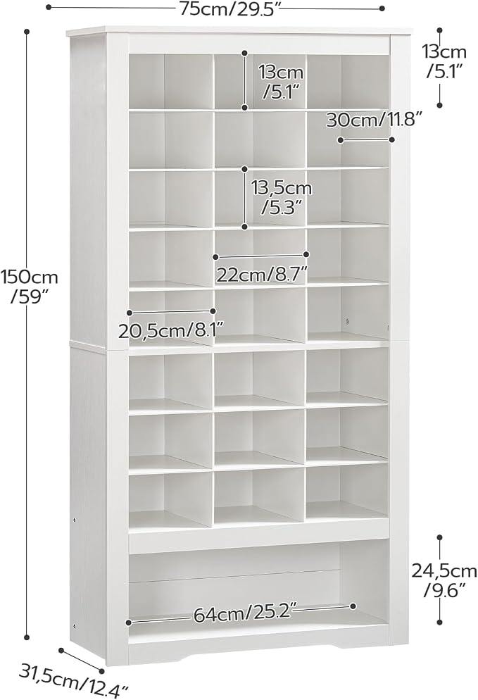 HOOBRO Tall Shoe Cabinet Set of 2, 9 Tier Shoe Storage Cabinet, Freestanding Wooden Shoe Organizer with 24 Cubbies and 3 Hooks, for Entryway, Closet, Living Room, White WT24SCP201