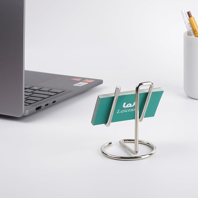 Business Card Holder for Desk, Cute Metal Card Organizers and Office Desk Accessories for Men and Women (Vertical Silver)