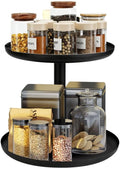 IBERG 2 Tier Lazy Susan Organizer, Rotating Spice Rack (Black)