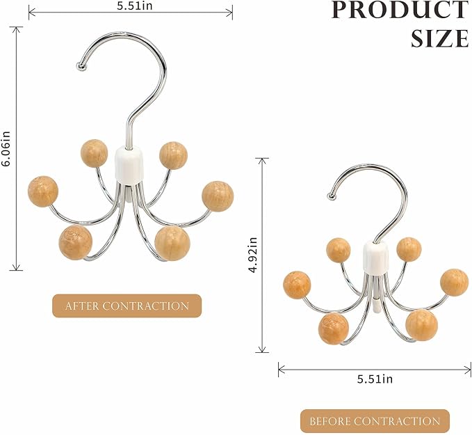 Tank Top Hanger, Rotatable Bra Organzier for Closet, Max 24 Storage Capacity Sport Bras Holder, Metal Space Saving Closet Organizers and Storage with 6 Cedar Balls-Wood Color(4 Pack)