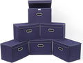 STOREONE Fabric Storage Cube Bins Foldable Organizer Container Collapsible Basket with Lids and Metal Handles, for Home, Bedroom, Closet 6 Pcs (Navy Blue)