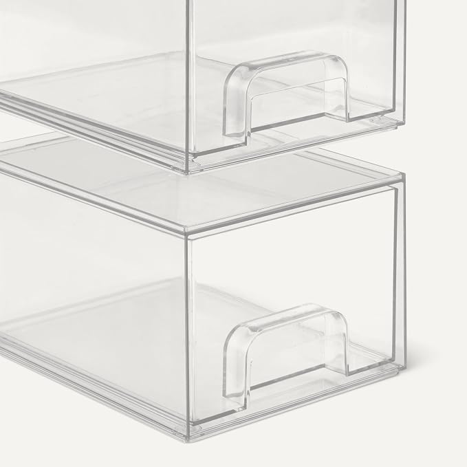 Amazon Basics Stackable Plastic Storage Makeup Organizer Drawers, Clear, 7.5" x 6" x 4.5", 4-Pack