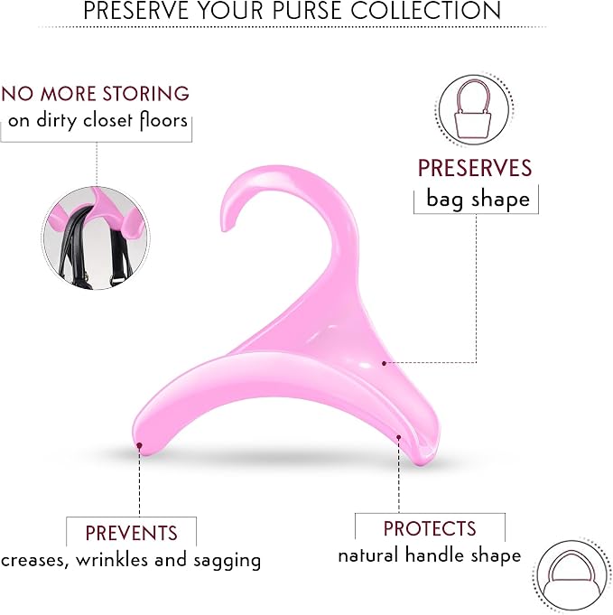 Bag-a-Vie Purse Hanger for Closet - Handbag Organizer Hooks for Hanging Bags & Purses, Protecting Bag Shape & Organizing Space (1 Hanger, Pink Plastic)