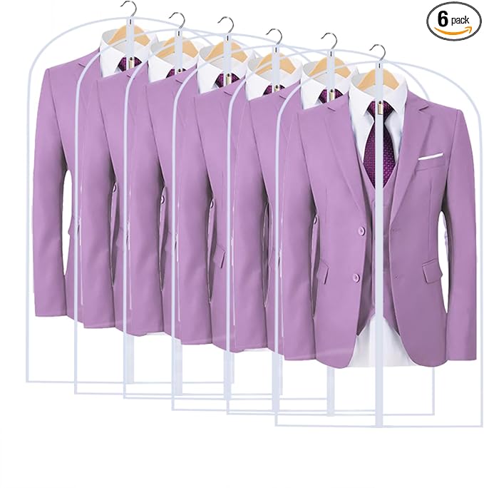 All Clear Garment Bags for Hanging Clothes, 40" (Set of 6) Suit Bags for Closet Storage, Plastic Dustproof Suit Cover Bags, Clothes Protectors Bag with zipper for Coats, Jackets, Shirts