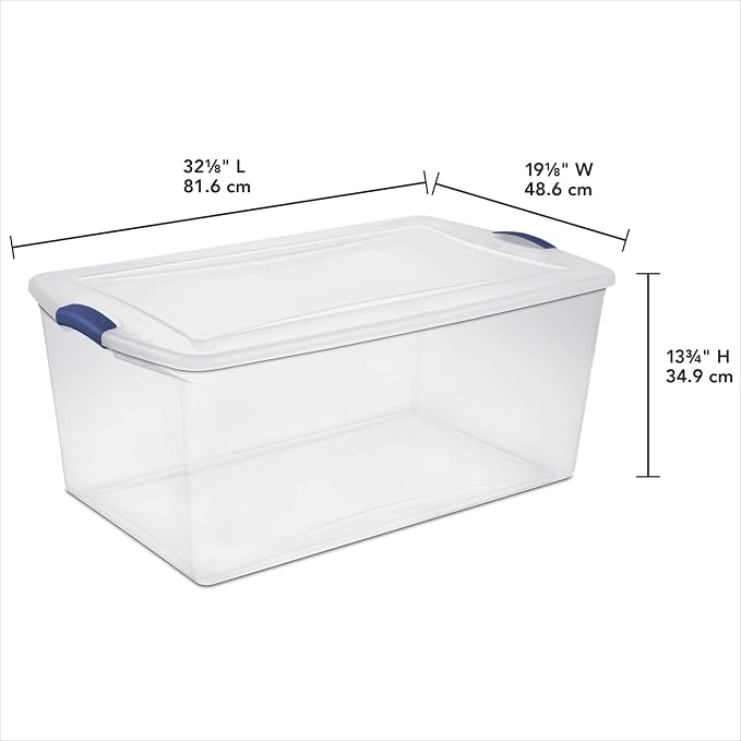 105 Quart Extra Large Clear Plastic Storage Bin, Stackable Container With Blue Accent Latch Lid, See-Through Lidded Box For Seasonal Clothes, Bedding, Camping Gear, Home Closet