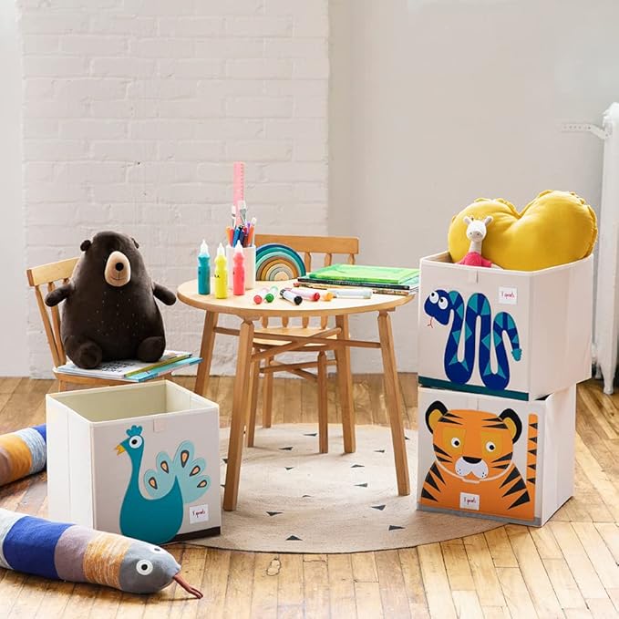 3 Sprouts Toy Storage Organizer: Toy Box Cube Organizer for Playroom, Nursery - Foldable Storage Bin - Tiger
