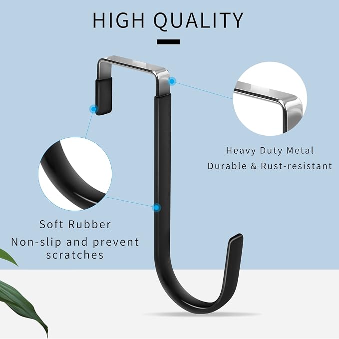 FYY Over the Door Hooks, Single-Hanger 10 Pack, Fits Doors 1 3/8" Black | Heavy Duty Metal, Hold 20lbs, Rubber-Coated, No-Drilling, for Bathroom Dorm, Hanging Towels Clothes Hats Bags Coats Wreaths