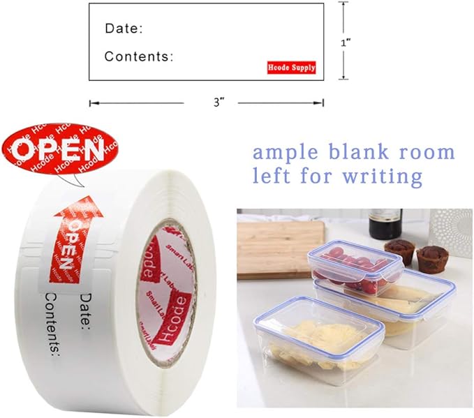 Hcode 1 x 3'' Self-Adhesive Removable Freezer Food Storage Labels - Easy Clean Leaves No Residue - Meal Prep Labels Plastic Paper Sticker Perfect for Reusable Containers 2 Roll