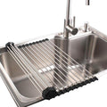Roll up Dish Drying Rack RV Folding Over Sink 304 Stainless Steel in Kitchen Dish Drainer Heat Resistant Mat Multipurpose Portable Dish Trainer,Black,17x12inches