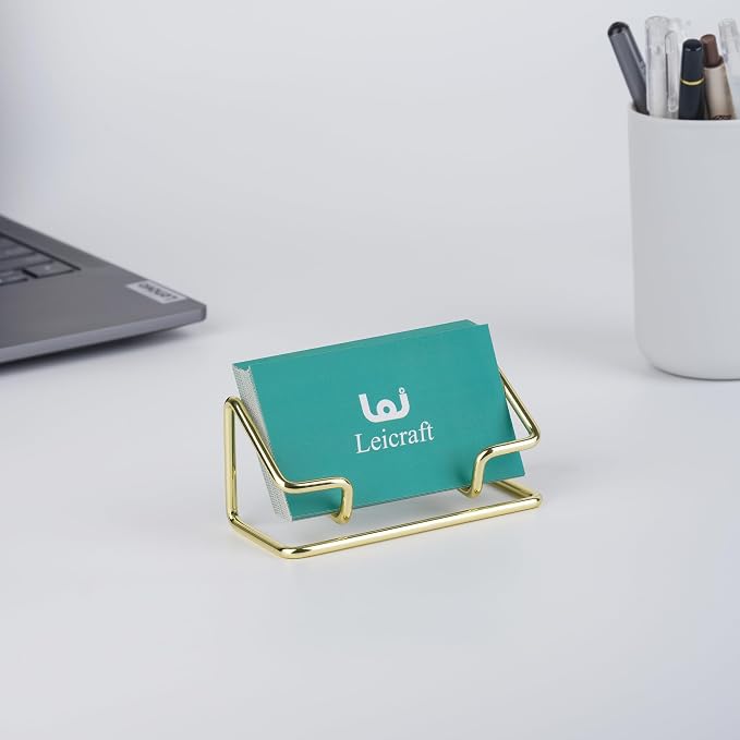 Business Card Holder for Desk, Cute Metal Card Organizers and Office Desk Accessories for Men and Women (Golden)