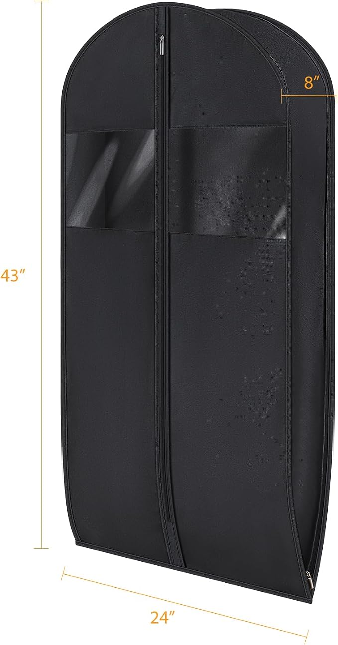 Syeeiex 43'' Garment Bags for Hanging Clothes with 8'' Gussets,Space Saving Hanging Garment Bag with Self Compression Zipper - Save 50% Space-Can Hold 6 Down Coats,8 Fur & Winter Coats,20 Shirts(2PCS)