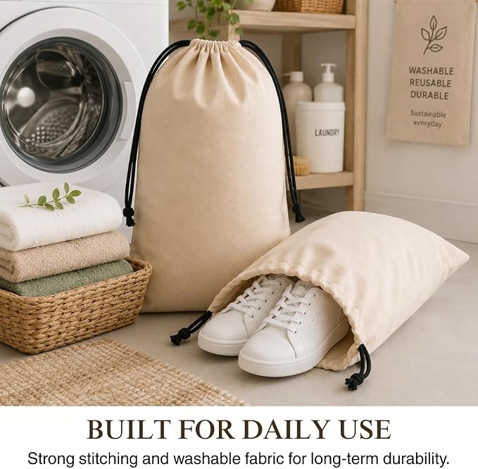 3 Pack Shoe Bags for Travel, Drawstring Portable Shoe Bags for Storage, Travel Essential Cotton Footwear Laundry Bag For Men & Women, Dustproof Reusable Organizer Bags for Sneakers: 15"x12"