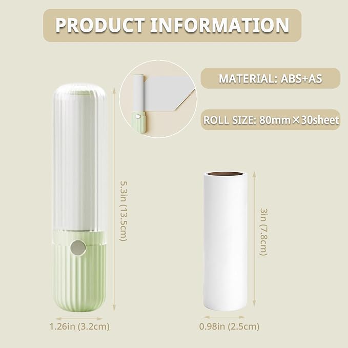 Compact Lint Remover with 150 Sheets, 1 Roller + 4 Refills, Green | Mini Size & Easy Carry, Protective Cover, Multi-Surface Pet Hair Removal for Clothes, Home & Travel Ready
