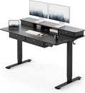 FEZIBO 48 x 24 inch Standing Desk with Drawers, Height Adjustable Electric Workstation, Computer Sit Stand Up Table with Large Storage Shelf 4 Drawers and 2 Hooks, Black