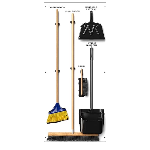 Clean & Sweep 5S Shadow Board/Wall Mount Broom Holder, 68" x 30" Board, 5S Cleaning Station - with Broom and Dustpan Set Included, Made in The USA by AccuformNMC, White/Black, PSB716WTBK