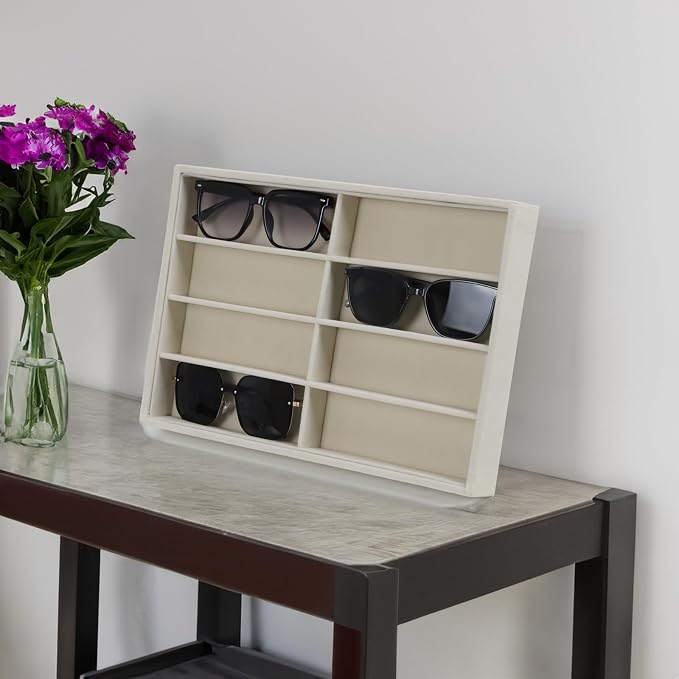 Fordonral Large Velvet Sunglasses Storage Organizers Jewelry Organizer, Velvet Jewelry Organizer, Large Jewelry Drawer Organizer Tray, Eyeglass Organizer Earring Holder Ring Display (Sunglass Tray)