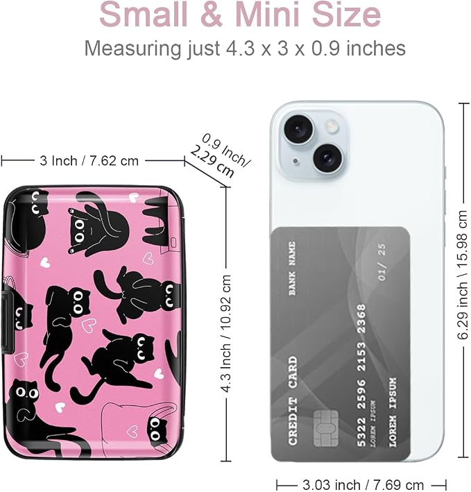 Coco Rossi Credit Card Holder RFID Aluminum Small Mini Wallet Women | Metal Wallet, Business Cards Holder, ID Case, Slim Sleeves, Womens Girls Gift, Carry Proof Wallets for Travel, Rosy Cats
