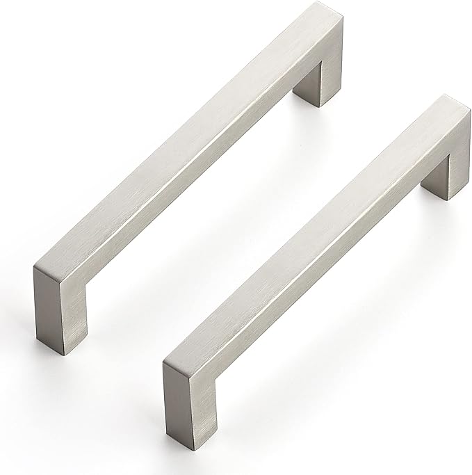 Ravinte Brushed Nickel Square Cabinet Handles Drawer Pulls,5 Inch,1 Pack | Screws Included, Stainless Steel, Square Bar Grip, Easy Install, Kitchen Cabinet Hardware, For Cupboards, Drawers, Dressers