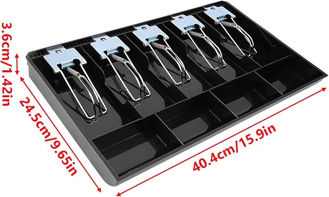 Money Tray Cash Register Drawer Insert Tray Portable Currency Till Replacement Money Organizer Storage Box with 5 Bills 4 Coins Compartments (5 Bills 4 Coins Metal Clip)