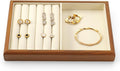 Oirlv Solid Wood Multifunctional Ring Earrings Studs Bangle Jewelry Organizer Tray Jewelry Drawer Organizer(Creamy White)