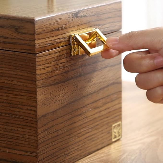 Storage Bins Large 3-Layer Wooden Jewelry Box Luxurious Earring Necklace Desktop Cosmetic Storage Box with Portable Handle and Safety