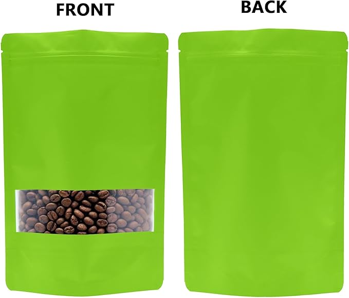 50PCS Foil Pouch Mylar Bags with Clear Window,ULIFESTAR Stand Up Sealable Bags with Tear Notches,Resealable for Food,Party Favors,Gift Packaging and Small Business(18 * 26cm/7.09 * 10.24",Green)