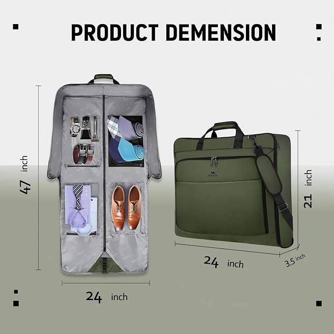 MATEIN Travel Garment Bag, Large Convertible Carry On Suit Bag, Green | Waterproof, 2 in 1 Hanging Luggage, Foldable Suitcase, Adjustable Shoulder Strap, For Business Trips, For Men Women