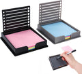 2 PCS 3x3 Sticky Note Holder, Anti-Curl Sticky Pad Dispenser with Drawing Stencil Template, Compatible with Post it Notes, Reusable Memo Organizer for Office Home School