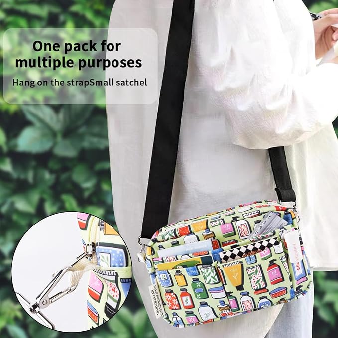 E-WEICHEN Multiple Pockets Portfolio Organizer with Zippered, Makeup Bag Travel Essentials for Women, Simple Waterproof Stationery Pencil Pouch Bag for Journal Office Art Supplies.Green Wash