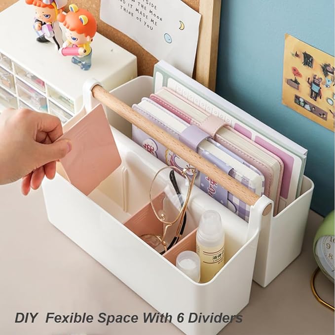 2 Pack Art Caddy Organizer Portable,Marker Box, Large Pen Holder for Desk, Art Supply Storage Bin with Adjustable Dividers for Colored Pencils,Markers,Craft Organizers (Pink Divider)