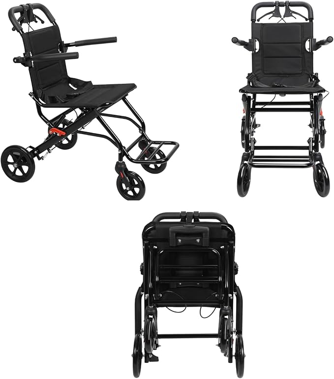 Portable Folding Transport Wheelchair,Transport Wheelchair Lightweight Foldable,Tran Sport Wheelchairs Lightweight Foldable Wheel Chair for Adults,Travel Wheel Chair for Elderly (Black)
