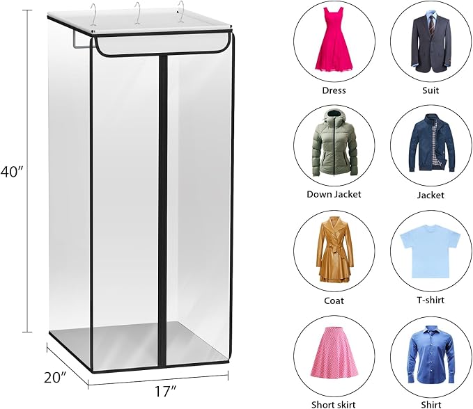 Univivi Clear Garment Bags for Hanging Clothes, 2 Pack Large Clothes Bags for Closet Storage, Premium Hanging Garment Storage Bag for Suits, Coats, Dresses, 40" (Clear)