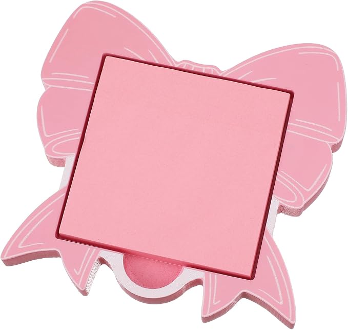 Pink Bow Sticky Note Holder Large Wood Notepad Dispenser 3 x 3 Sticky Notes Organizer Cute Self Stick Memo Pad Holder for Desk Office Back to School Gift, No Pads Included