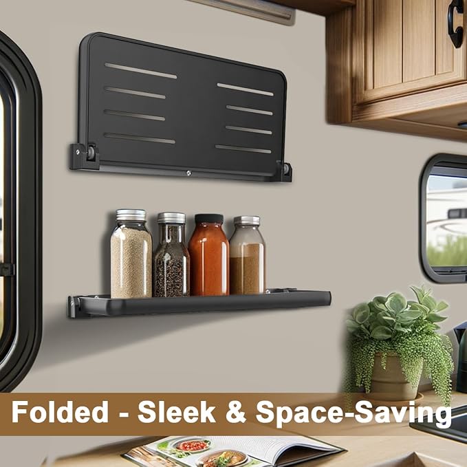 Safoner RV Aluminum Fold-Down Wall Shelf - The Essential Camper Accessory for Interior Organization | Space-Efficient Versatile Floating Storage- 1 Pack