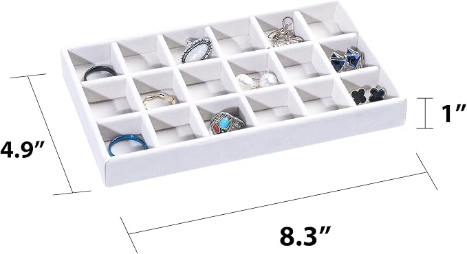 Frebeauty Jewelry Trays for Drawer,Set of 9 Jewelry Organizer and Storage | Velvet Material,Earring Holder Organizer,Stackable Jewelry Display for Vanity,Drawer Inserts for Rings,Studs,8.3×4.9 inch
