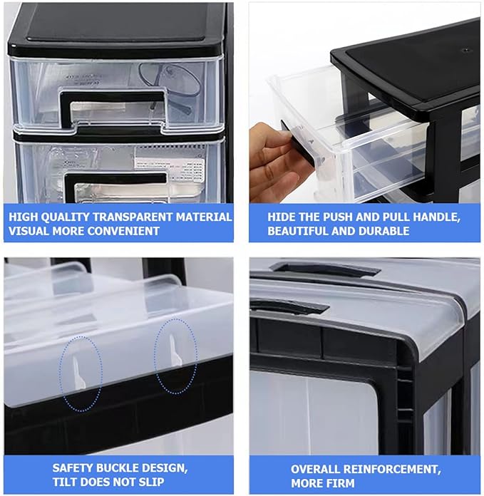 3 Tier Plastic Drawer Organizer Storage Box for Desk, Cosmetics, Jewelry, Office Supplies, Home Organization (8.46" x 5.9" x 7.48")