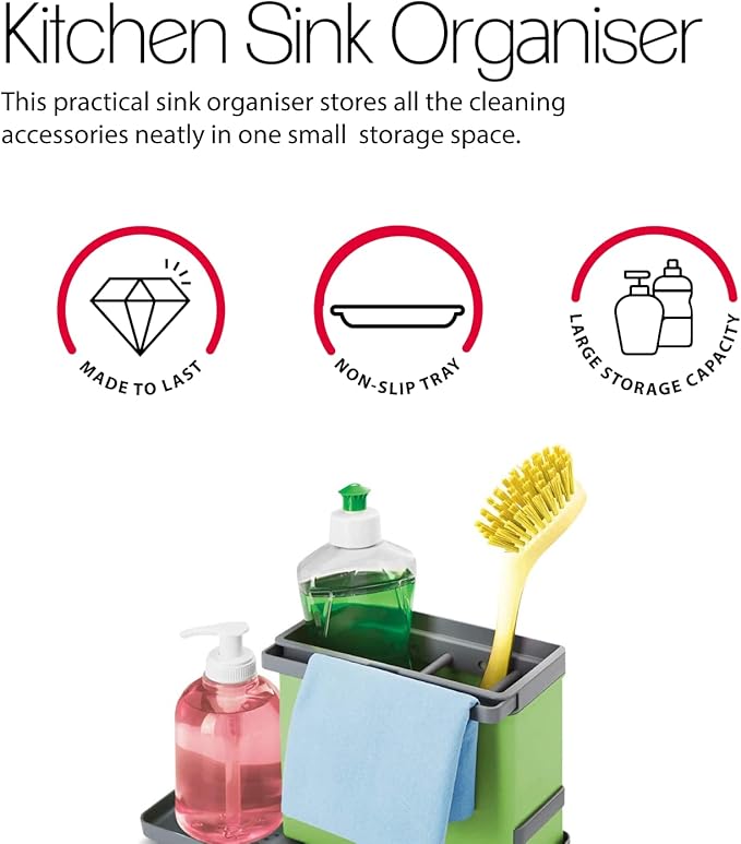 Metaltex Tidytex Kitchen Sink Organiser Plastic ABS – 24 x 13 x 14 cm, Green/Grey