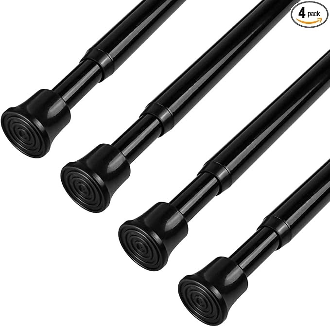 KXLife Spring Tension Rods for Windows Adjustable 28-48", 4Pcs, Black | No Drilling, Tool-Free Spring Fit, Non-Slip Ends, Ideal for Shower, Kitchen, Wardrobe, Doorway