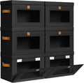 DIMJ Storage Bins with Lids - 6 Pack Front Opening Stackable Fabric Storage Boxes with Clear Window & Handles, Collapsible Closet Organizers for Clothes, Sweaters, Shelf Storage, Bedroom, Black