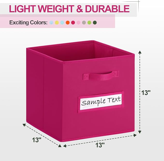 Fabric storage cubes (8 Pack) 13 Inch Cube Storage Bin, cube organizer bins with 8 Labels Window Cards & a Pen, Foldable cube organizer bins and Storage Box, Dark pink