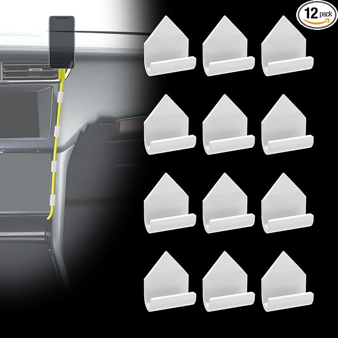 12 Pcs Car Trim Cable Clips, Car Cable Management Wire Organizer Cord-W | Neatly Organize Cables for Vehicle Interior, Easy Installation, Ideal for Phone Chargers, Dash Cams and More