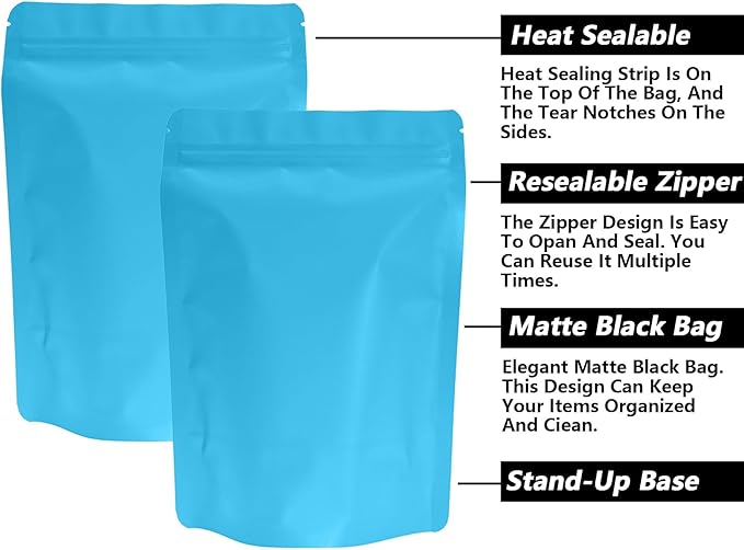100PCS Smell Proof Resealable Pouch Bags,ULIFESTAR Aluminum Foil Flat Food Storage Bag,Sealable Pcsaging Zipper Pouches with Tear Notches for Pcsaging Lipgloss,Jewelry,etc(14*20cm/5.51*7.87",Blue)