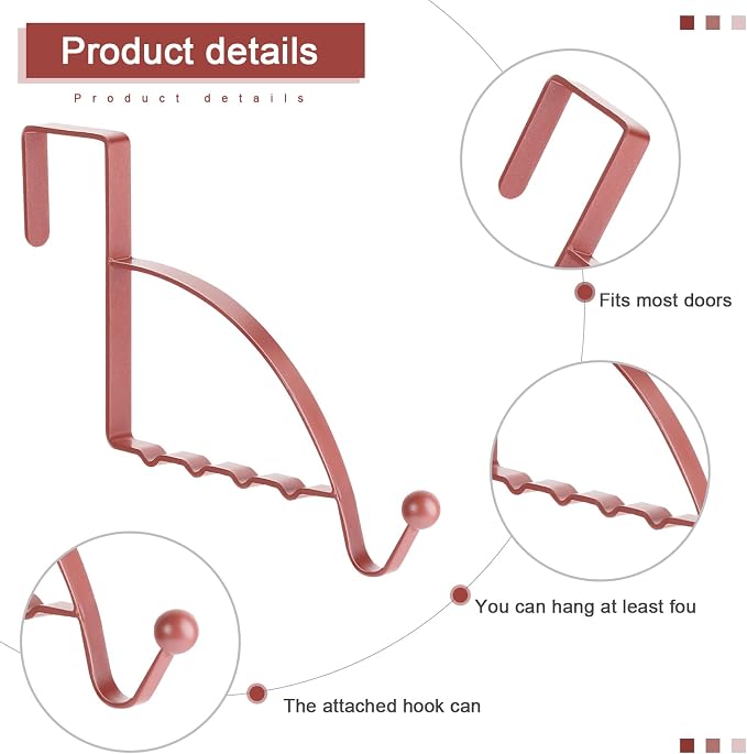 Hotop 2 Pcs Over The Door Hooks Over Door Hanger Sturdy Valet Hooks Mounted Hanging Storage Organizer Rack for Clothes Coats Towels Hats Scarves Purses(Rose Gold)