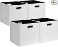 Posprica Fabric Storage Cubes, 13x13 Collapsible Storage Bins with Dual Handles, Foldable Storage Boxes Basket for Closet Shelf Cabinet Bookcase Organization, Set of 4, White