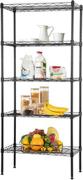 Wire Shelves 5-Tier Metal Storage Shelves 11.6" D x 21.5" W x 47.6" H Adjustable Wire Rack Shelf NSF Shelving Unit for Kitchen Storage Pantry Laundry, 750LB Capacity, Black