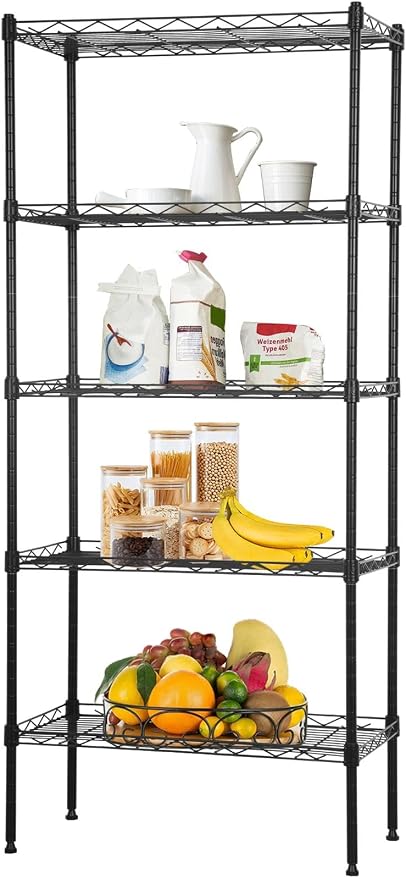 Wire Shelves 5-Tier Metal Storage Shelves 11.6" D x 21.5" W x 47.6" H Adjustable Wire Rack Shelf NSF Shelving Unit for Kitchen Storage Pantry Laundry, 750LB Capacity, Black