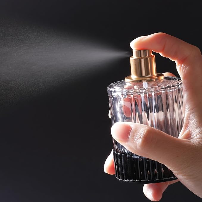 50ml/1.7 Oz Glass Spray Bottle Perfume Atomizer,Round Glass Perfume Travel Refillable Spray Bottle Empty with 3 Kinds of Dispenser (Black) | Round Glass Perfume Travel Spray Bottle Cologne Bottle with 3 Kinds of Dispenser