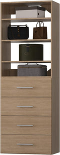ROOMTEC Modular Closet System, 19.5" 4 Drawer Shelf Closet Tower Wall-Mounted Closet Organizer, Wooden Tower for Walk-In Closets, Wardrobe Storage Kit, Wood