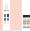 Sooez Elegant Accordion File Organizer with Labels, 8 Pocket Expanding File Folder, Portable Folders for Documents, Cute Paper Organizer for School Office Supplies, Letter Size, Pink